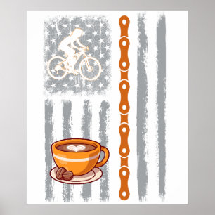 koffie fietsen- Vintage USA Amerikaanse Vlag voor  Poster