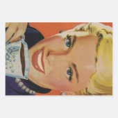  Koffie, Gelukkige Vrouw met Retro Koffiekopje Inpakpapier Vel (Voorkant 2)