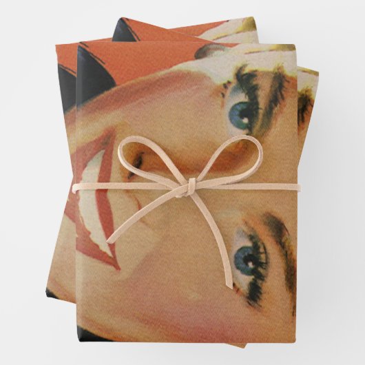  Koffie, Gelukkige Vrouw met Retro Koffiekopje Inpakpapier Vel (In situ)