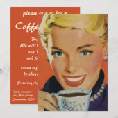 Koffie, Gelukkige Vrouw met Retro Koffiekopje Kaart (Voorkant / Achterkant)
