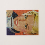  Koffie, Gelukkige Vrouw met Retro Koffiekopje Legpuzzel (Horizontaal)