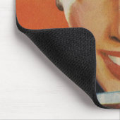  Koffie, Gelukkige Vrouw met Retro Koffiekopje Muismat (Hoek)