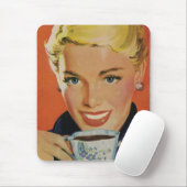  Koffie, Gelukkige Vrouw met Retro Koffiekopje Muismat (Met muis)