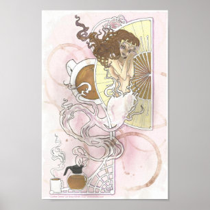 Koffie Genie Fantasy Art, roze bruin Poster
