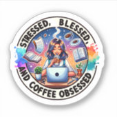 Koffie geobsedeerde vinyl Sticker (Voorkant)