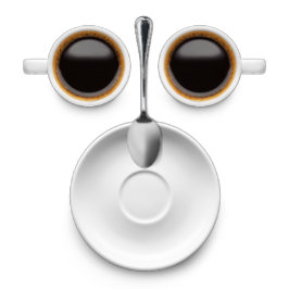 Koffie gezicht twee kopjes koffie een schotel en l t-shirt