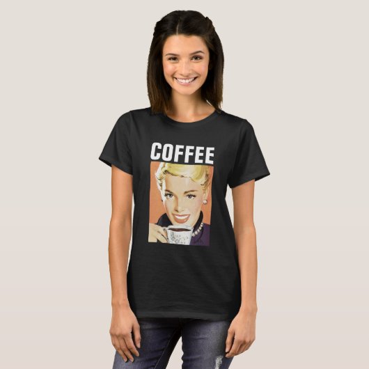 KOFFIE GIRL RETRO T-SHIRTS (Voorkant volledig)