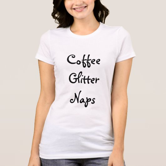 Koffie, glitter, kranen t-shirt (Voorkant)