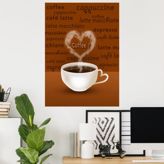 Koffie? Heart Shaped Smoke Poster (Thuiskantoor)