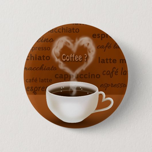 Koffie? Heart Shaped Smoke Ronde Button 5,7 Cm (Voorkant)