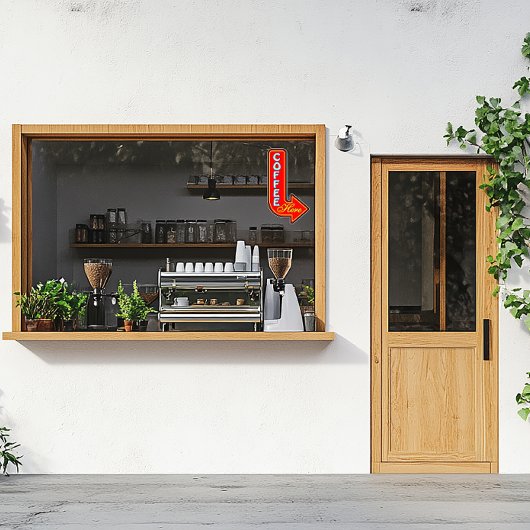  koffie hier pijlteken rechts sticker