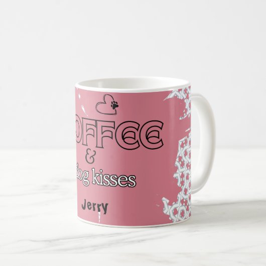 KOFFIE & HOND KUST roze en blauw Koffiemok (Voorkant rechts)