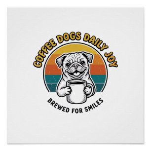 Koffie Hond Shirt Vintage Gegraveerd Pup Mok Ontwe Perfect Poster