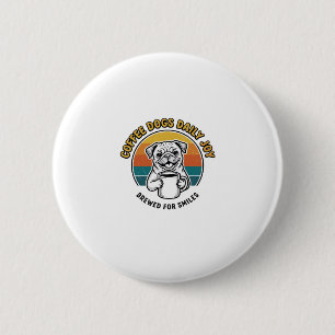 Koffie Hond Shirt Vintage Gegraveerd Pup Mok Ontwe Ronde Button 5,7 Cm