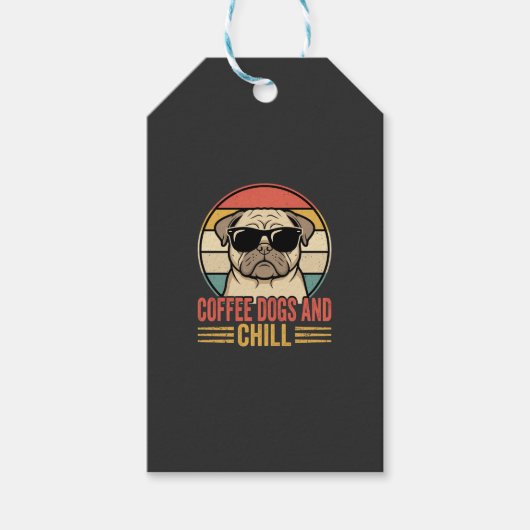 Koffie Honden en Chillen Retro Pug Cadeaulabel (Voorkant)