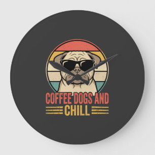 Koffie Honden en Chillen Retro Pug Grote Klok