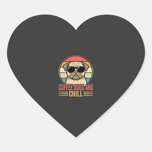 Koffie Honden en Chillen Retro Pug Hart Sticker (Voorkant)