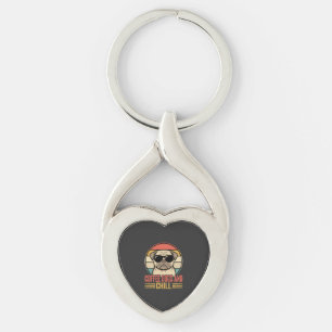 Koffie Honden en Chillen Retro Pug Sleutelhanger