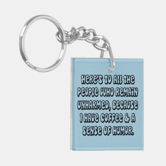 Koffie-Humor, dubbelzijdig Sleutelhanger (Voorkant Links)