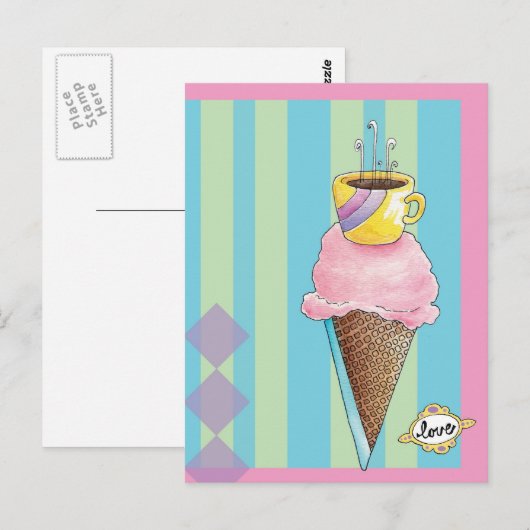 Koffie + ijs = hou van een dromerig dessert briefkaart (Voorkant / Achterkant)