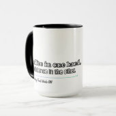 Koffie in de ene hand vertrouwen in de andere mok (Voorkant links)