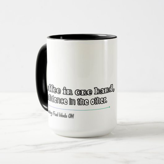 Koffie in de ene hand vertrouwen in de andere mok (Voorkant links)