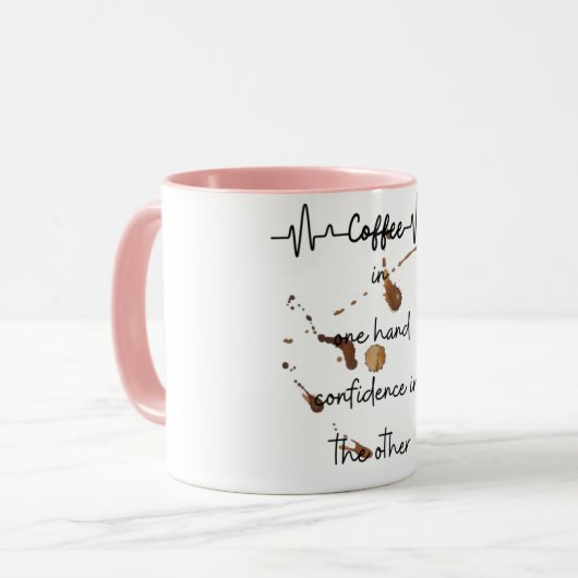 Koffie in de ene hand vertrouwen in de andere mok (Voorkant links)