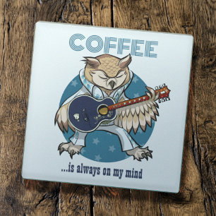 Koffie Is Altijd Op Mijn Geest Guitar Uil Cartoon Glazen Onderzetter