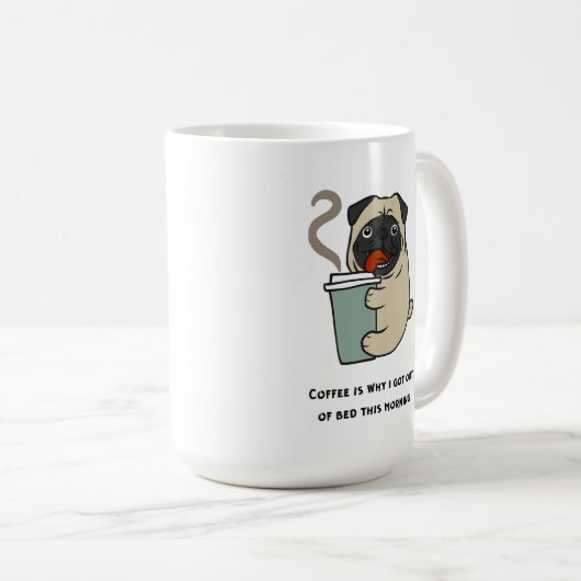 Koffie is de reden waarom ik uit bed ben koffiemok (Voorkant rechts)