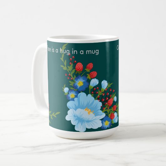 Koffie is een knuffel in een mok. Koffiekopje voor Koffiemok (Voorkant links)