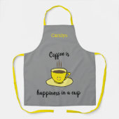 Koffie is geluk in een kopje, geel, gepersonalisee schort (Voorkant)