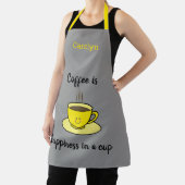 Koffie is geluk in een kopje, geel, gepersonalisee schort (Insitu)