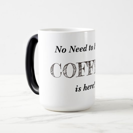 Koffie is hier (aanpasbaar, wisselkoffie) magische mok (Voorkant links)