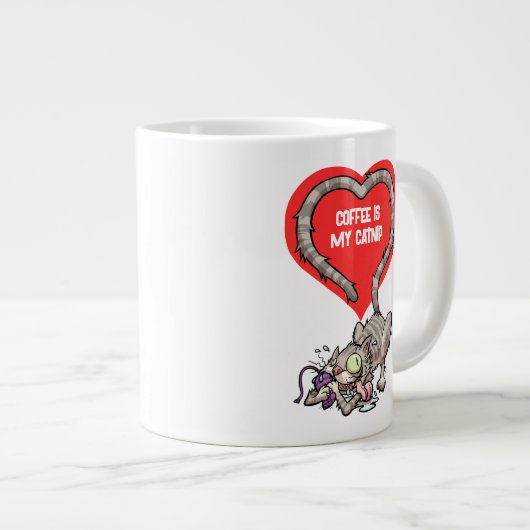 Koffie is mijn catnip Funny Obsessed Cat Cartoon Grote Koffiekop (Voorkant rechts)