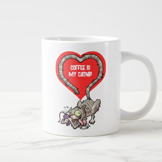 Koffie is mijn catnip Funny Obsessed Cat Cartoon Grote Koffiekop (Rechts)