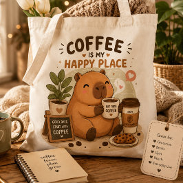 Koffie Is Mijn Gelukkige Plek Schattige Capybara K Tote Bag