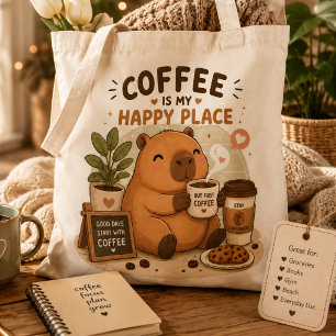 Koffie Is Mijn Gelukkige Plek Schattige Capybara K Tote Bag