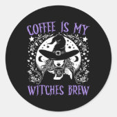 Koffie is mijn heksen brouwen retro Halloween heks Ronde Sticker (Voorkant)