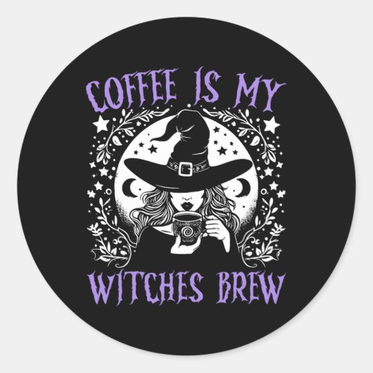 Koffie is mijn heksen brouwen retro Halloween heks Ronde Sticker (Voorkant)