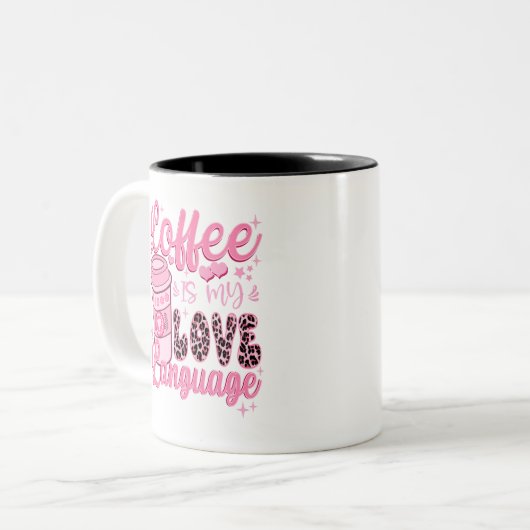 Koffie is mijn liefde taal Valentijnsdag cadeau Tweekleurige Koffiemok (Voorkant links)