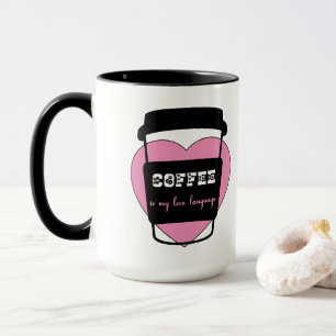Koffie is mijn liefdestaal grap roze hart tekst mok