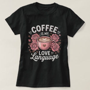 Koffie is mijn liefdestaal shirt, vintage roze roo t-shirt