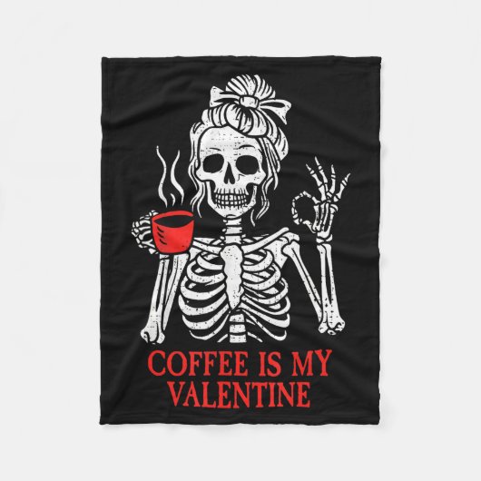 Koffie Is Mijn Valentijnskelet Fleece Deken (Voorkant)