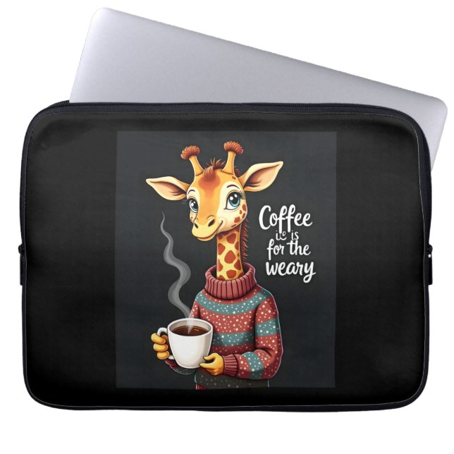 Koffie is voor de vermoeide Giraffe Coffee Lover Laptop Sleeve (Voorkant)