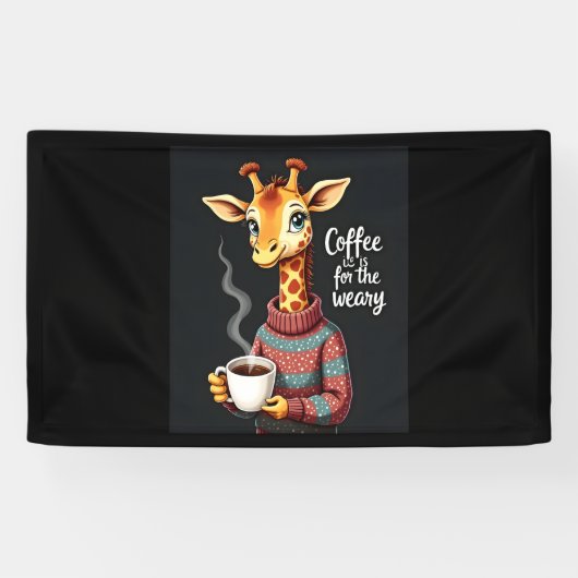 Koffie is voor de vermoeide Giraffe Coffee Lover Spandoek (Horizontaal)