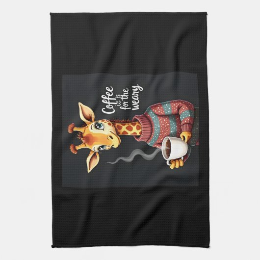 Koffie is voor de vermoeide Giraffe Coffee Lover Theedoek (Verticaal)