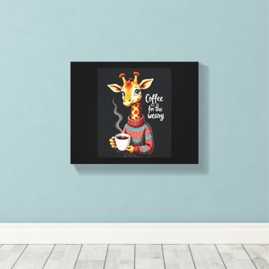 Koffie is voor de vermoeide grappige giraffe koffi canvas afdruk (Insitu (Houten vloer))