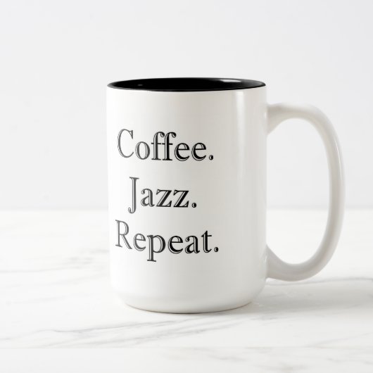 Koffie. Jazz. Herhaal. (15 oz mok) Tweekleurige Koffiemok (Rechts)