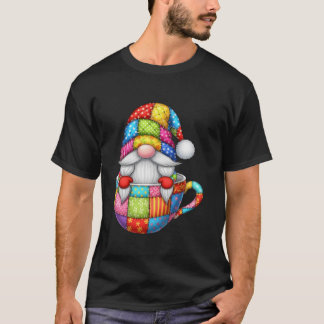 Koffie Kabouter in Patchwork Koffiemok Gewatteerde T-shirt