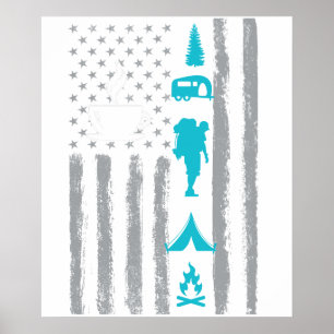 koffie kamperen- Vintage USA Amerikaanse Vlag voor Poster